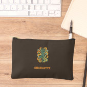 Yoga pose retro swirls name taupe brown etui