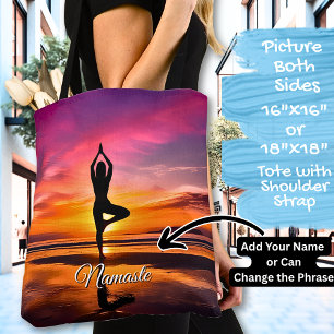 Yoga Pose Roze Sinaasappel Sunset Naam of Jouw tek Draagtas