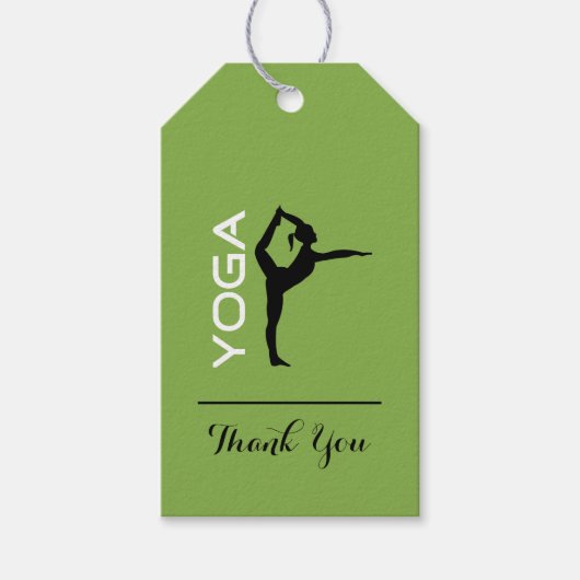 Yoga Pose Silhouette over de groene achtergrond Da Cadeaulabel (Voorkant)