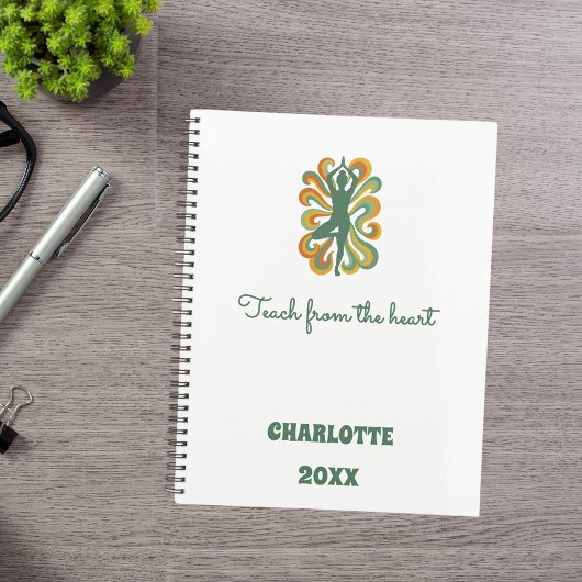 Yoga pose swirls green orange slogan retro 2026