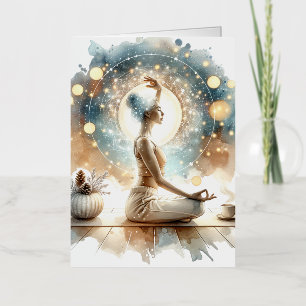Yoga pose vrouw zittend bruine kalme wandkunst folie wenskaart