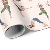 Yoga Pose Women On Beige Workout Pattern Cadeaupapier (Rol Hoek)