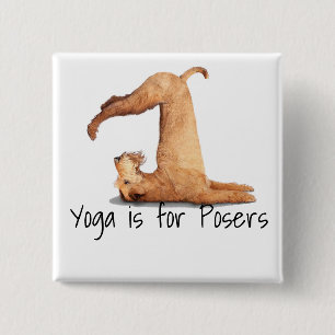 Yoga Poser Funny Dog Vierkante Button 5,1 Cm