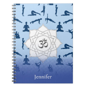 Yoga Poses and Lotus Flower on Blue Notitieboek