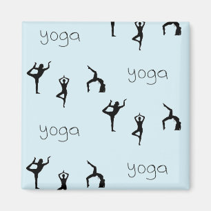 Yoga poses en tekstpatroon op blauw magneet