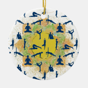 Yoga Poses with Lotus Flower Keramisch Ornament
