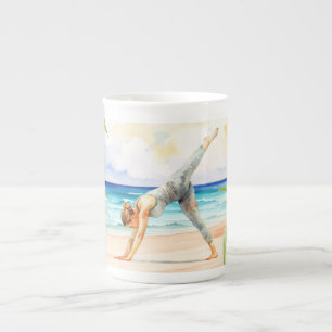 Yoga Positie bij het strand Porselein Kop