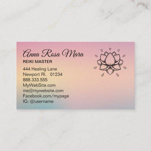 *~* Yoga Reiki Energy Healer Lily Lotus Massage Visitekaartje (Achterkant)