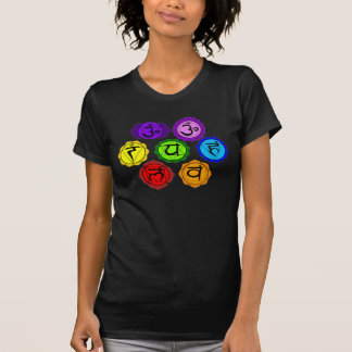 YOGA REIKI SEVEN CHAKRAS SYMBOLS BLACK T-SHIRT. T-SHIRT