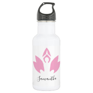 Yoga, Roze Lotus, silhouet, modern script, Waterfles