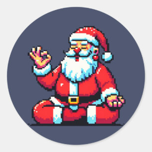 Yoga Santa 8-bit Vakantie Fitness Humoristische Pi Ronde Sticker