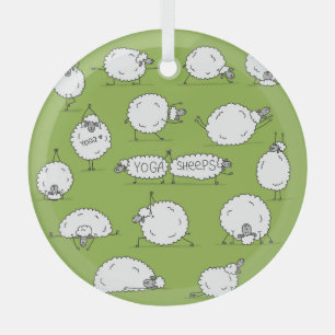 Yoga Sheep: Whimsical Sketch plezier. Glas Ornament