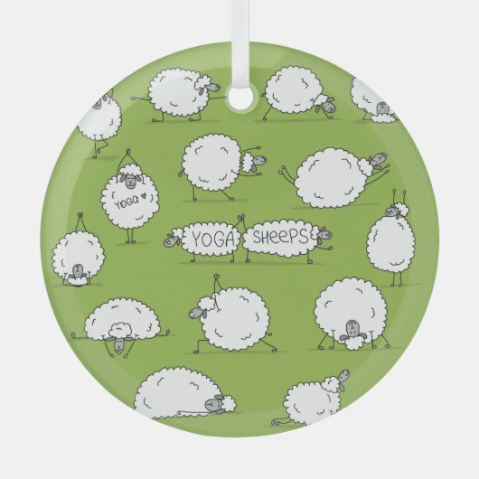 Yoga Sheep: Whimsical Sketch plezier. Glas Ornament (Voorkant)