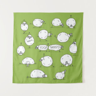 Yoga Sheep: Whimsical Sketch plezier. Wandkleed