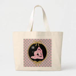 Yoga Silhouette & Soft Pink & Grey Checks Grote Tote Bag