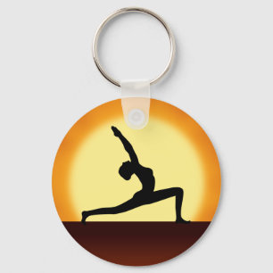 Yoga Silhouette Sunrise Premium Round Sleutelhange Sleutelhanger