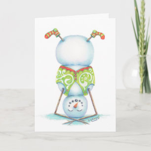 Yoga Sneeuwman Kerstkaart / Scandinavische flair Feestdagen Kaart
