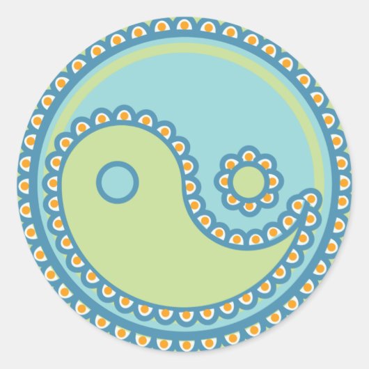 Yoga Speak Baby : Paisley Yin-Yang Symbol Ronde Sticker (Voorkant)