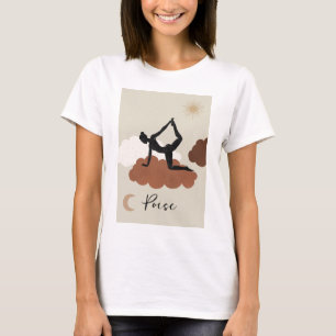 Yoga stretch pose silhouette poise health sun moon t-shirt