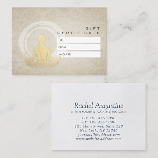 YOGA Studio Certificat cadeau Pose facile Symbole (Devant / Derrière)