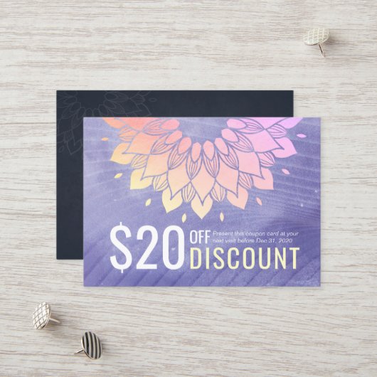 Yoga Studio Gold Mandala Coupon Loyalty (Voorkant / Achterkant in situ)
