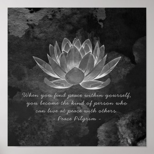 YOGA Studio Instructor Meditation Quote B&W Lotus Poster (Voorkant)