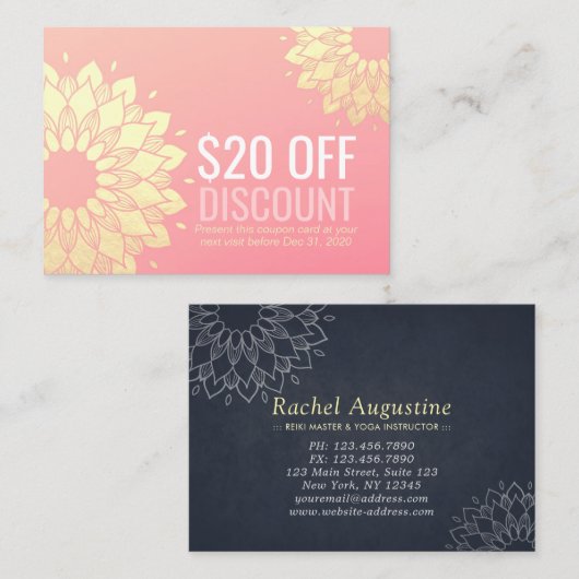 YOGA Studio Korting Coupon Loyalty Gold Mandala (Voorkant / Achterkant)