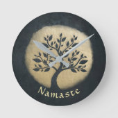 Yoga Studio Meditation Instructor Black Gold Tree Ronde Klok (Voorkant)