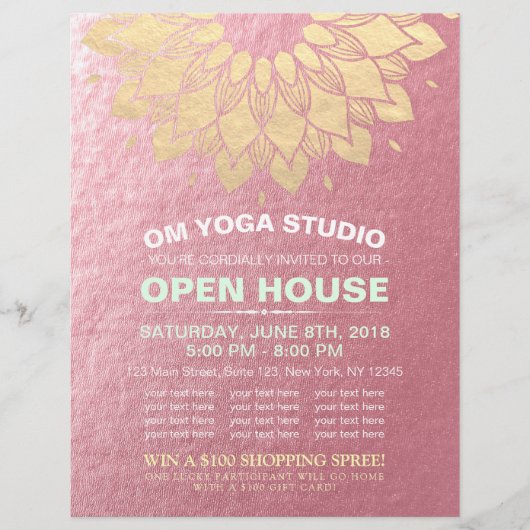 YOGA Studio Open House Gold Foil Mandala Flowers F Flyer (Voorkant)
