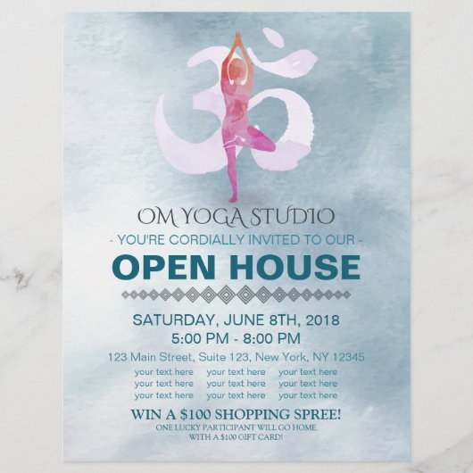 YOGA Studio Open House Meditation Pose & Om Symbol Flyer (Voorkant)