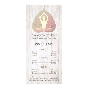 YOGA Studio-prijslijst Meditation Pose Bodhi Leaf Reclamekaart