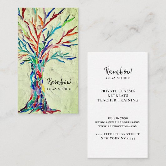 Yoga Studio Rainbow Tree Carte de visite vert (Devant / Derrière)
