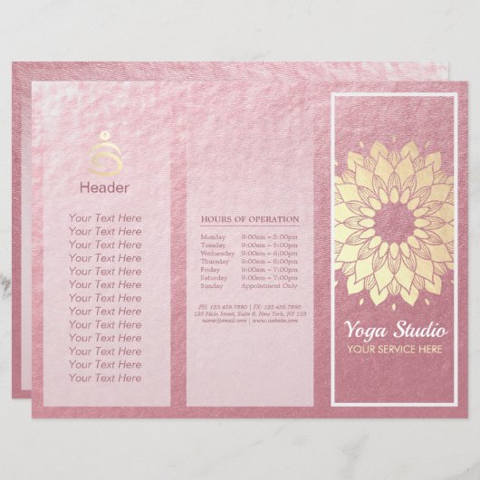 Yoga Studio Tri-Fold Brochure Lotus Floral Mandala (Devant / Derrière)