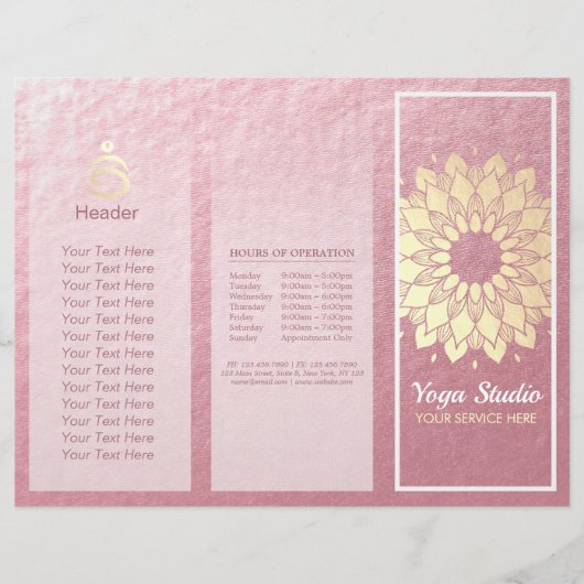 Yoga Studio Tri-Fold Brochure Lotus Floral Mandala (Devant)