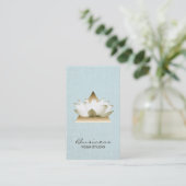 Yoga Teacher Gold Lotus Logo Light Blue Linen Visitekaartje (Staand voorkant)