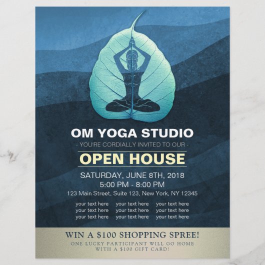 Yoga Teacher Meditation Pose Bodhi Leaf Open House Flyer (Voorkant)