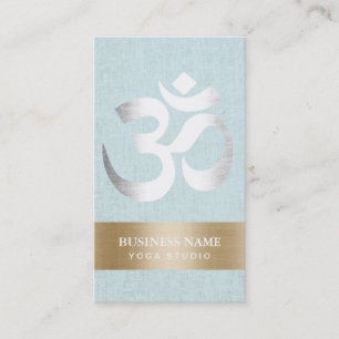 Yoga Teacher Silver om Sign Light Blue Linen Visitekaartje