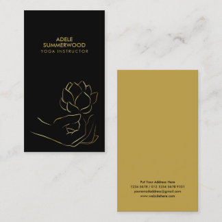 Yoga thema | Gouden Lijn Hand & Lotus Bloem Zwart Visitekaartje