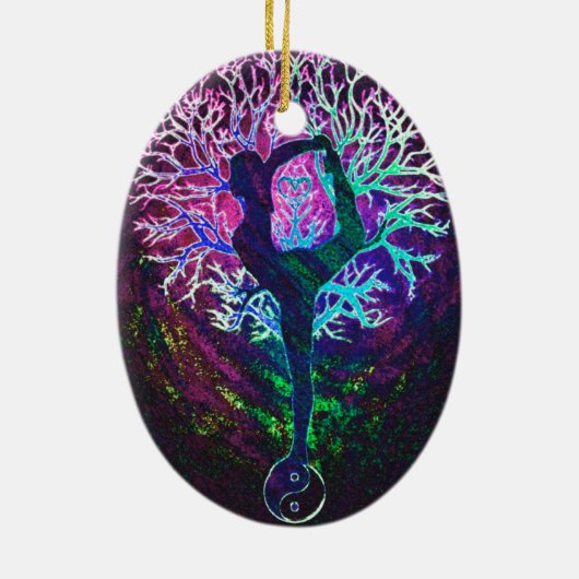 Yoga Tree Peace Rainbow Keramisch Ornament (Achterkant)