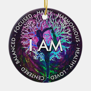 Yoga Tree Peace Rainbow Positive Affirmation Keramisch Ornament