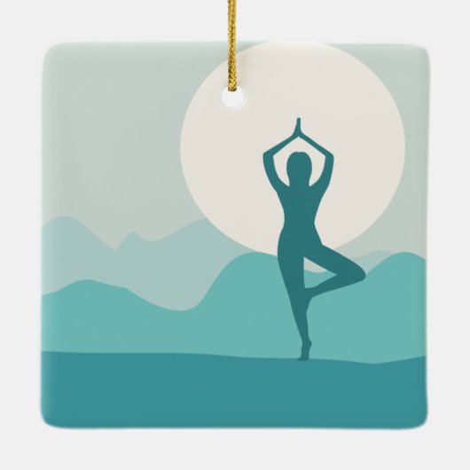 Yoga Tree Pose-kerstversiering Keramisch Ornament (Achterkant)