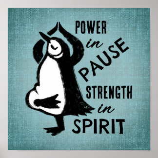 Yoga Tree Pose Pinguïn Motivatie Blauw Poster