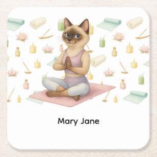 Yoga Verjaardagsfeest voor Siamese Kattenliefhebbe Vierkante Kartonnen Onderzetter