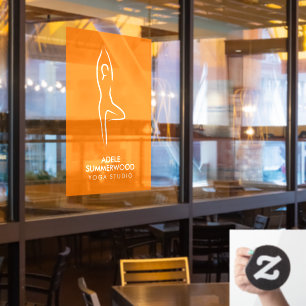 Yoga Vrksasana Line Art Symbol on Orange Raamsticker