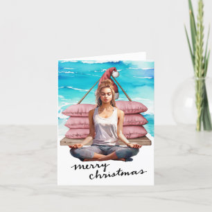 Yoga Vrouw op het strand Kerstmis thema Feestdagen Kaart