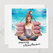 Yoga Vrouw op het strand Kerstmis thema Feestdagenkaart (Voorkant / Achterkant)