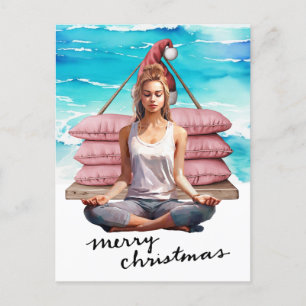 Yoga Vrouw op het strand Kerstmis thema Feestdagenkaart