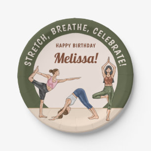 Yoga Vrouwen Groen Beige Boho Yoga Verjaardagsfees Papieren Bordje