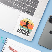 Yoga Warrior 2 Inspirerend Quote Sunset Vrouw Sticker (Laptop met iPhone)