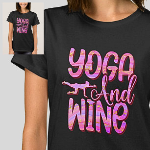 Yoga & Wine Pink Waves op Black T-Shirt
